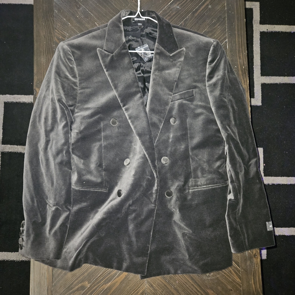 Express Men's Velvet Double-Breasted Blazer - Black